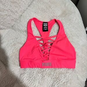 PINK Victoria's Secret Ultimate Neon Pink Lace-Up Sports Bra